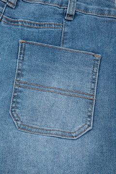 Sail Blue Exposed Stitching Straight Jeans