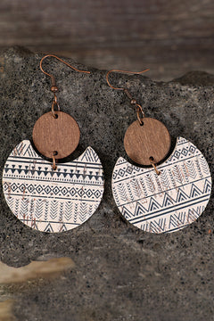 Multicolour Geometric Print Drop Wood Earrings