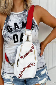 Baseball PU Leather Zipped Sling Bag