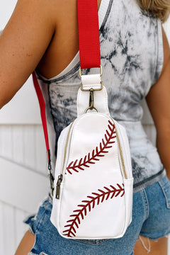 Baseball PU Leather Zipped Sling Bag