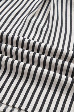 Black Stripe Collared Split Neck Short Bubble Sleeve Blouse