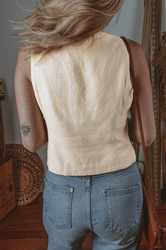 White Slim Fit Buttoned V Neck Vest