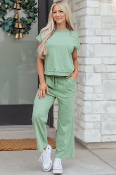 Canton Cuffed Short Sleeve Tee Raw Seam Patch Pocket Drawstring Pants Set