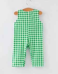 St. Patrick's Day Smocking Embroidered Green Plaid Boys' Romper