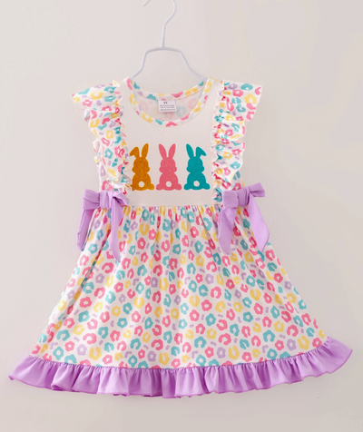 Easter Purple Blue Leopard Rabbit Bunny Ruffle Girl Dress