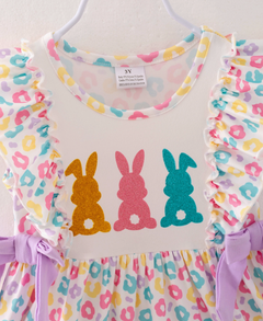 Easter Purple Blue Leopard Rabbit Bunny Ruffle Girl Dress