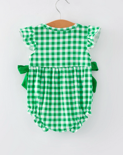 St. Patrick's Day Smocking Embroidered Plaid Baby Girls Romper