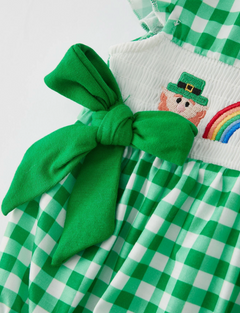 St. Patrick's Day Smocking Embroidered Plaid Baby Girls Romper