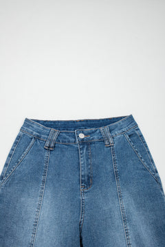 Sail Blue Exposed Stitching Straight Jeans