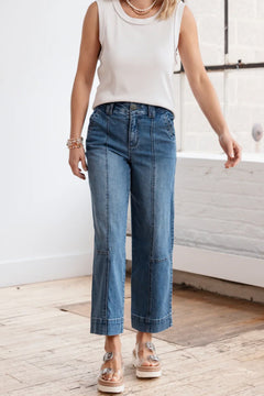 Sail Blue Exposed Stitching Straight Jeans
