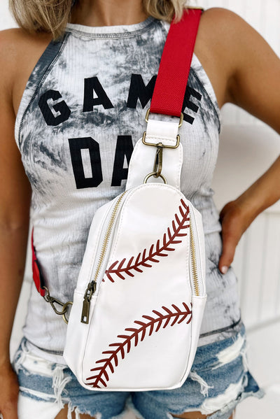 Baseball PU Leather Zipped Sling Bag