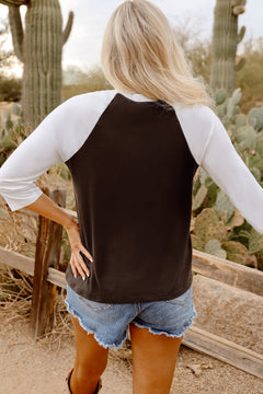 Brown Western Yeehaw Graphic Vintage Raglan Long Sleeve Top